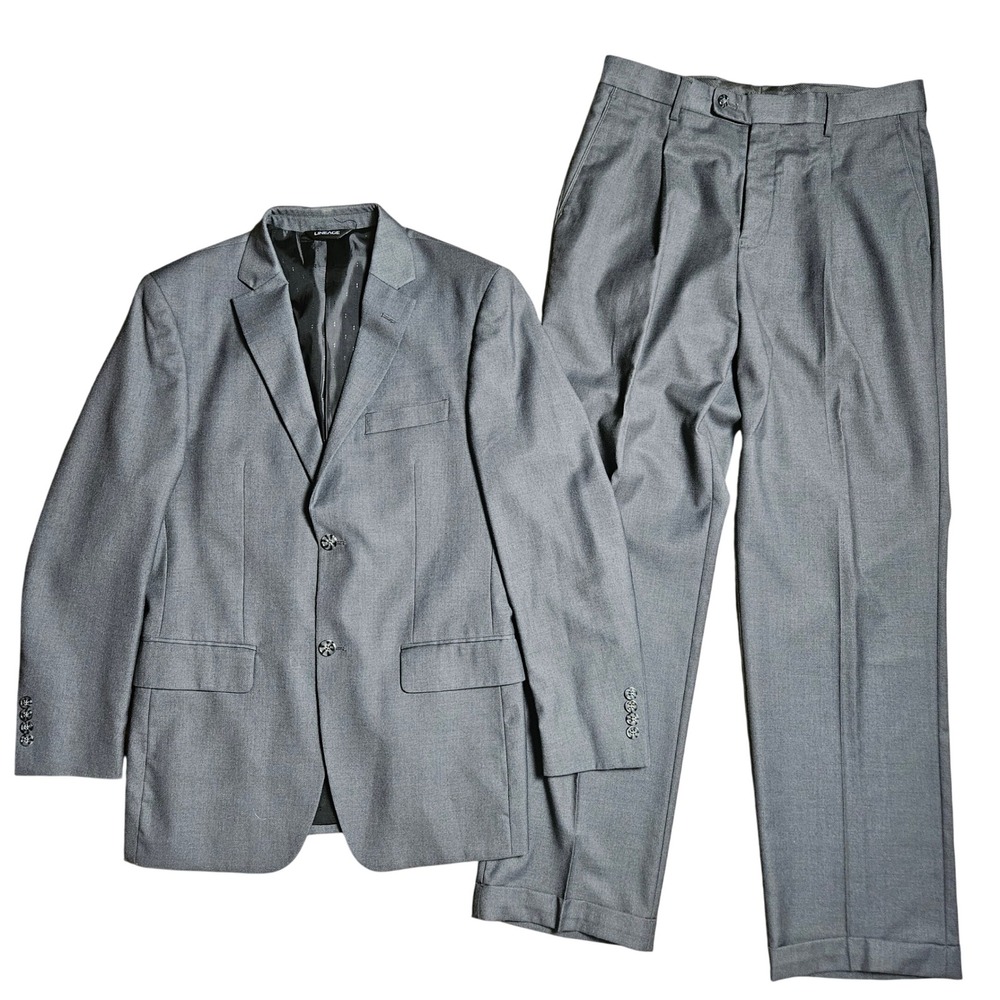 Lineage Mens 2-Piece Suit Sport Coat Blazer 38R Pleated Cuffed Trousers 32x32